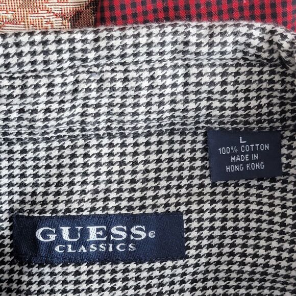 Guess Shirt Mens L Black White Houndstooth Flannel Vintage Classics Button Up - Picture 9 of 10